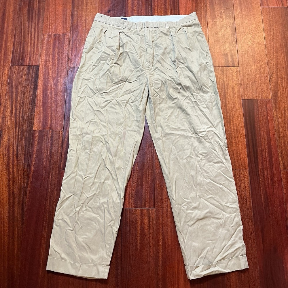 Polo Ralph Lauren Pants Mens 38x32 (38x30) Silk Cotton Pleated Cuffed Preppy Y2K